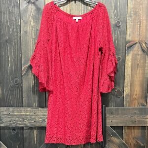 Fever Lace Boho Dress Size L Cranberry Red Bell‎ Sleeve Lined Fairy Grunge